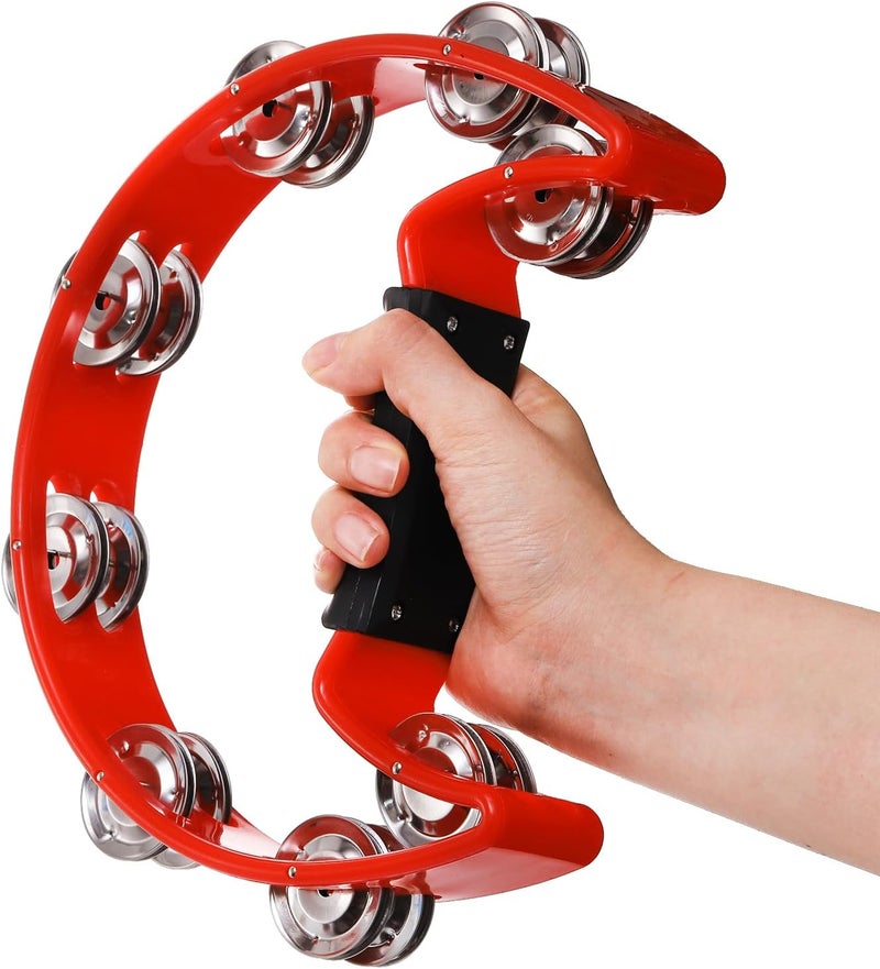 Eorbow 12 Pcs Tambourines for Adults, Hand Held Half Moon Tambourine with Foot Tambourine Wood Rhythm Sticks and Egg Shakers, Double Row Metal Jingles Hand Percussion Instrument Set for Party - Image 3